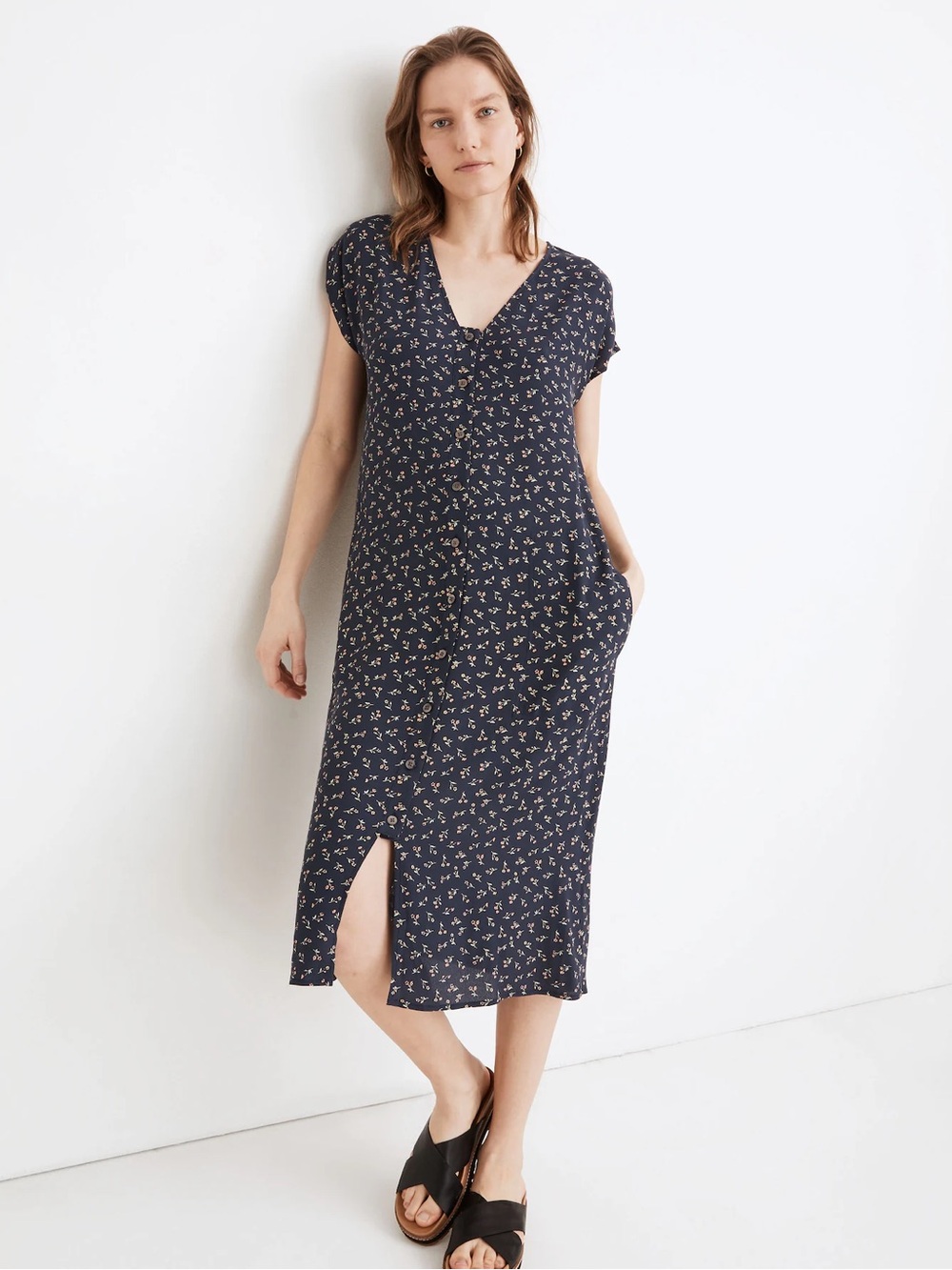 Madewell Easy Floral Navy Midi Dress